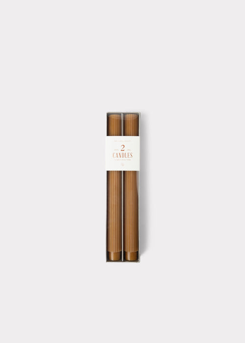 Set of 2 Ribbed Taper Candles in Caramel Hue - 10"