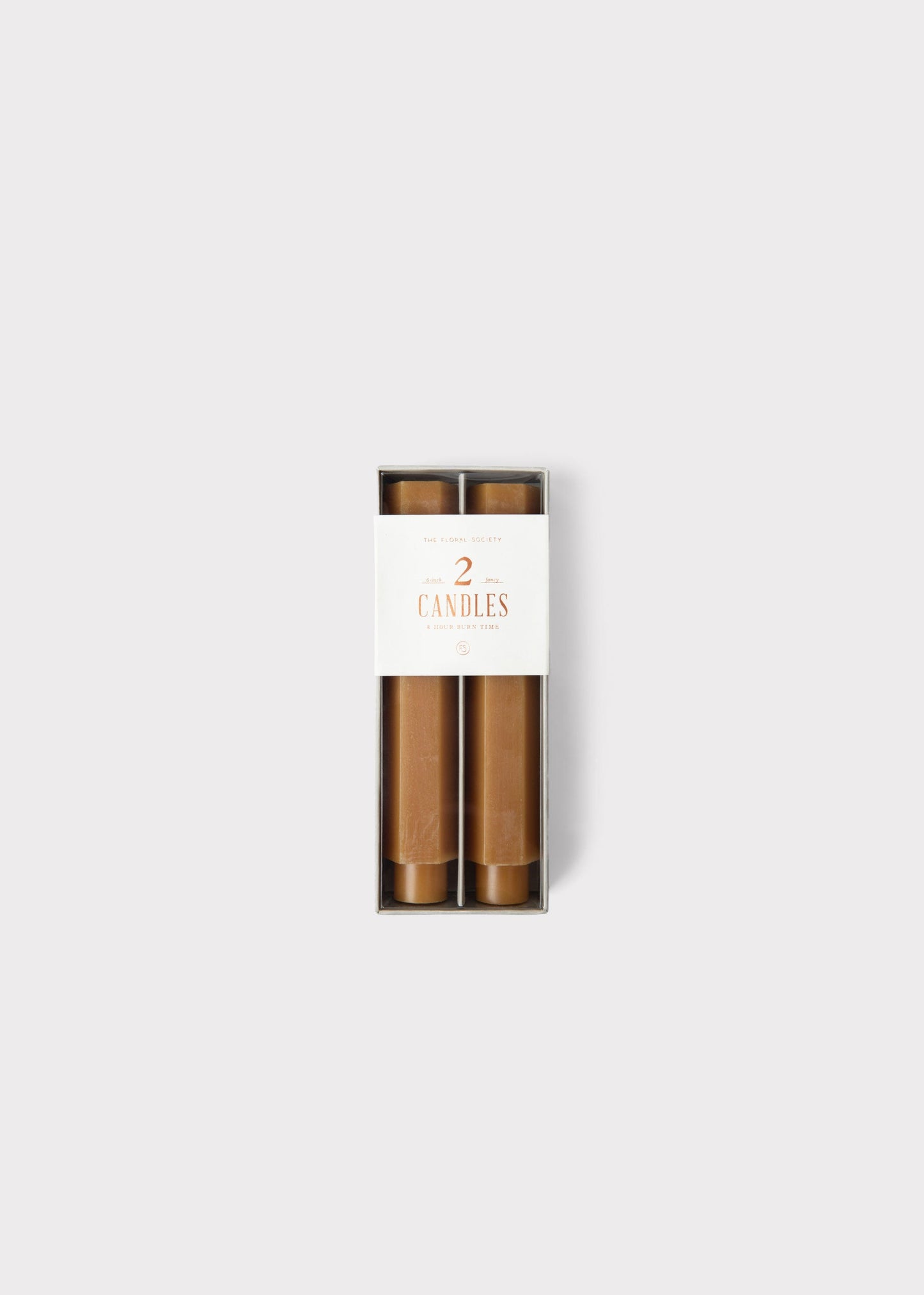 Set of 2 Hexagon Taper Candles in Caramel Hue - 6"