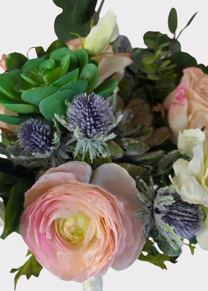 Pink Artificial Rose and Succulent Bouquet - 19"