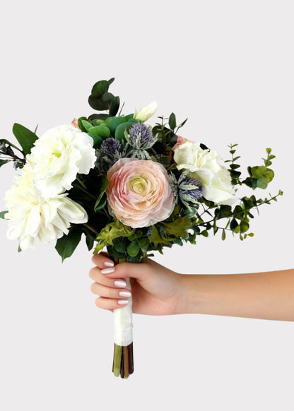 Pink Artificial Rose and Succulent Bouquet - 19"