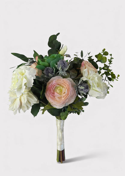 Pink Artificial Rose and Succulent Bouquet - 19"