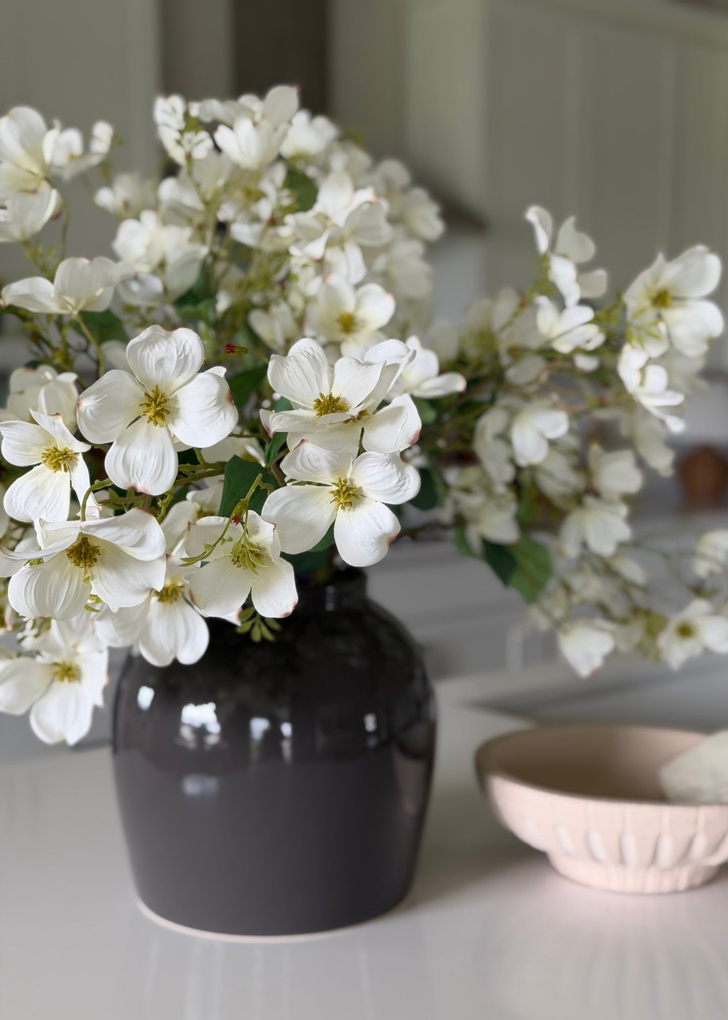Artificial Blooming Dogwood Flower Branch in White - 44"