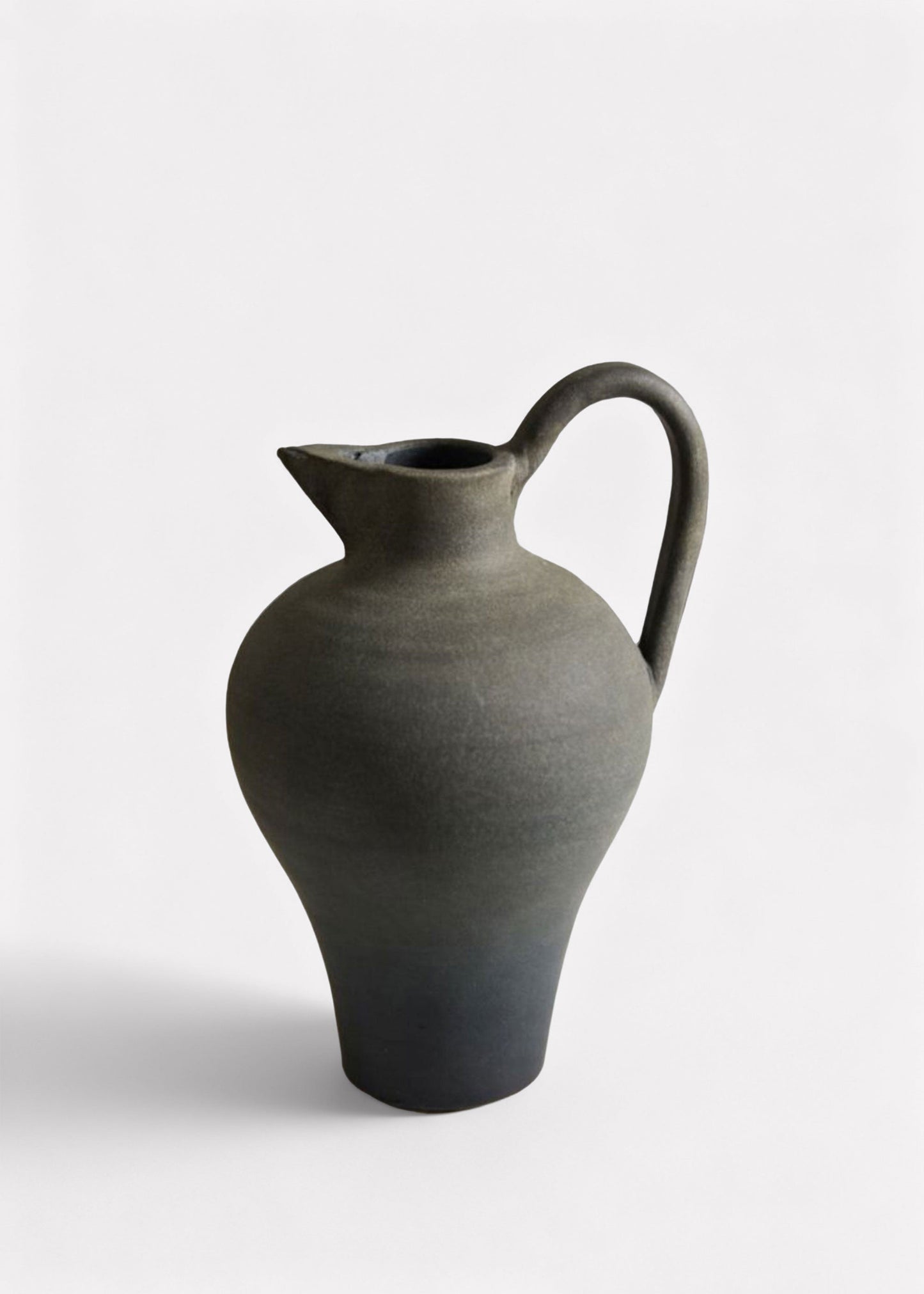 Handmade Terra Cotta Pitcher Vase with Handle in Aged Black - 11.75"