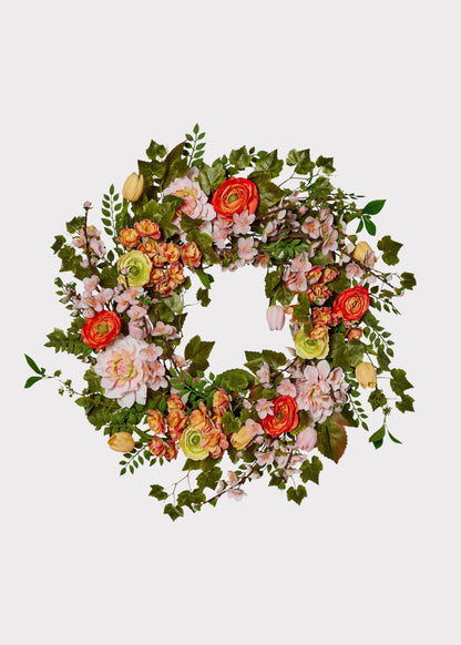 Fake Flower Garden Wreath - 24"