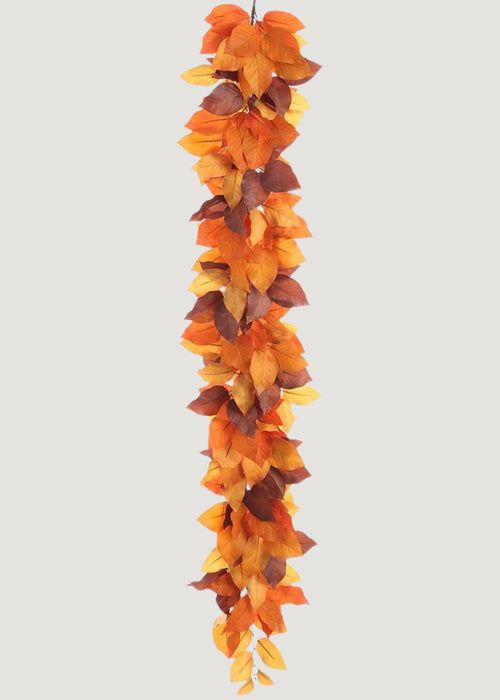 Orange and Brown Fake Salal Leaf Fall Garland - 60"