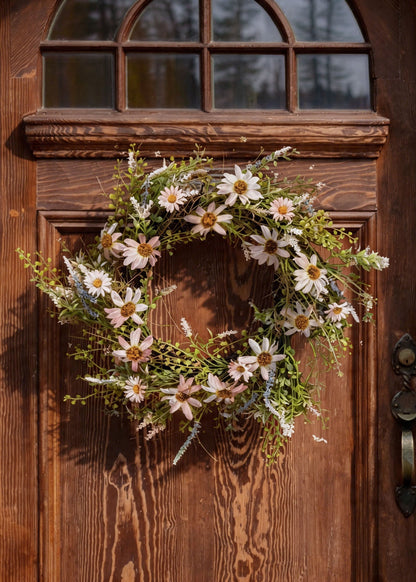 Pale Pink Artificial Wildflower Wreath - 22"