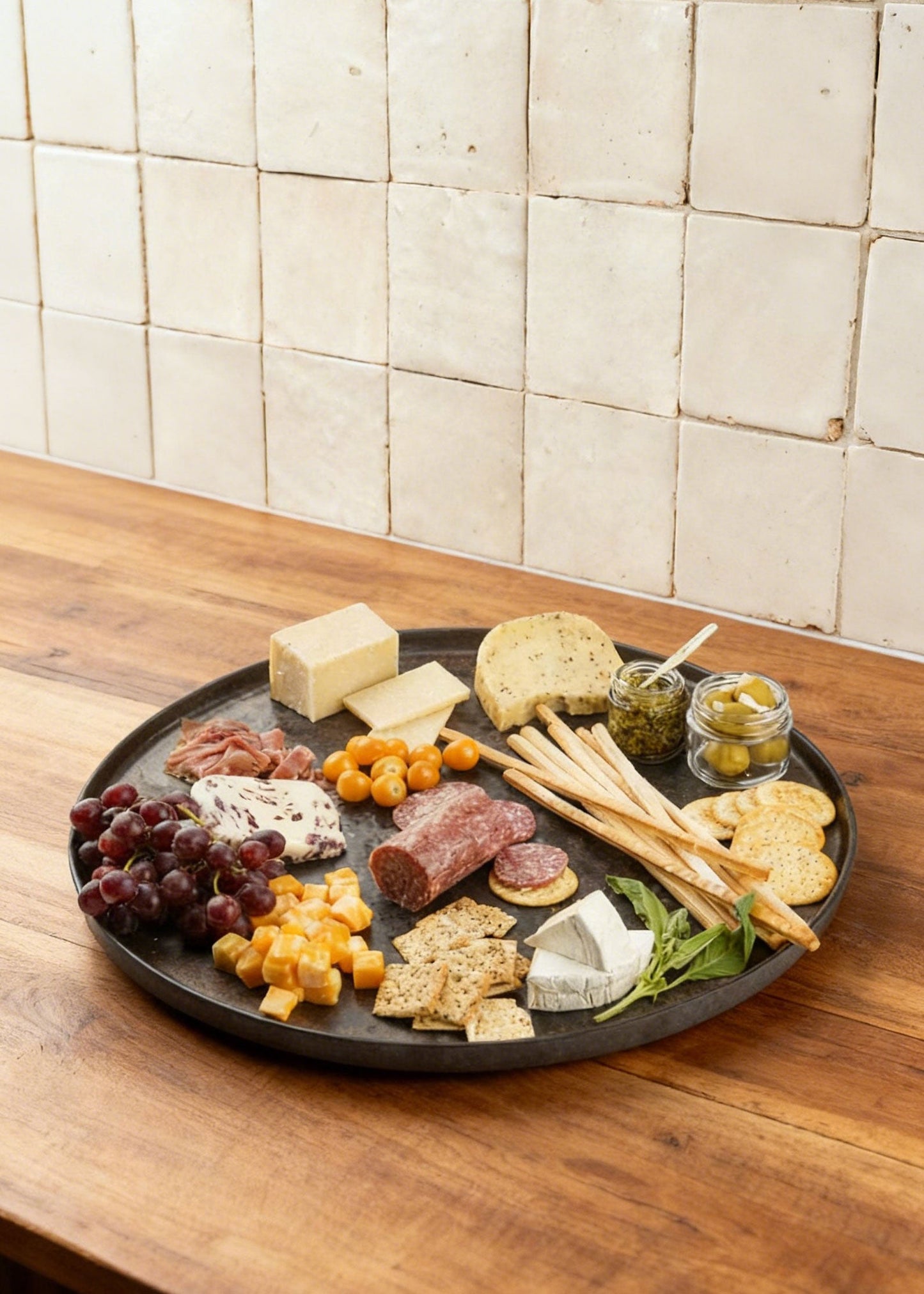 Matte Brown and Copper Melamine Resin Round Tray - 18"