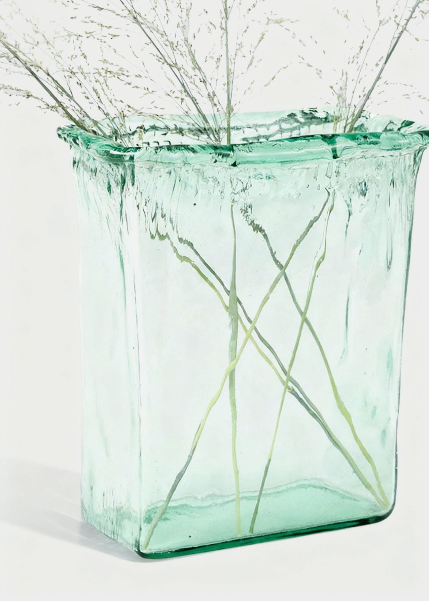 Tall Rectangle Recycled Glass Vase in Green - 9.25"