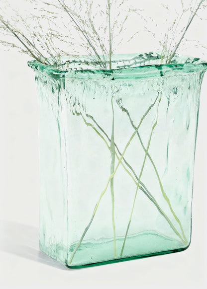 Tall Rectangle Recycled Glass Vase in Green - 9.25"