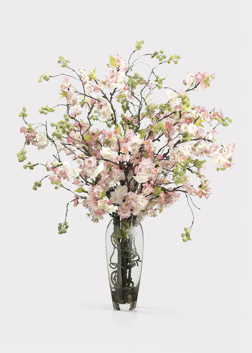 Pink Artificial Cherry Blossom Arrangement in Glass Vase - 35"