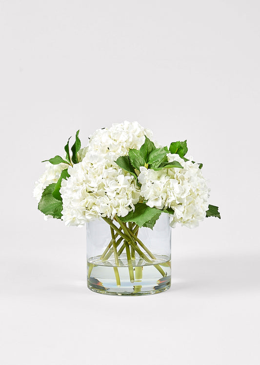 Faux Talc White Hydrangea Arrangement - 12"