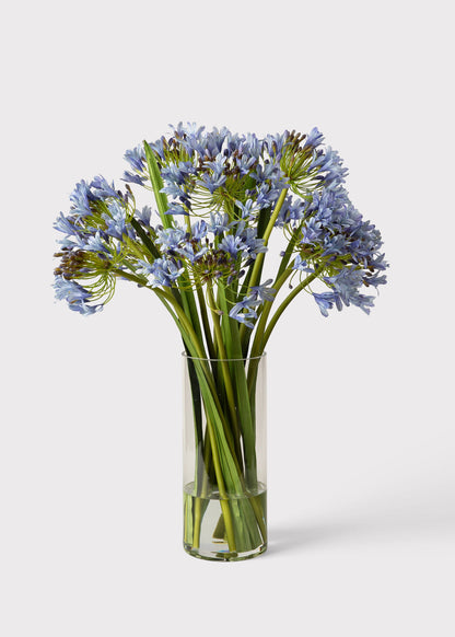SALE - Blue Faux Agapanthus Flower Arrangement in Glass Vase - 31"