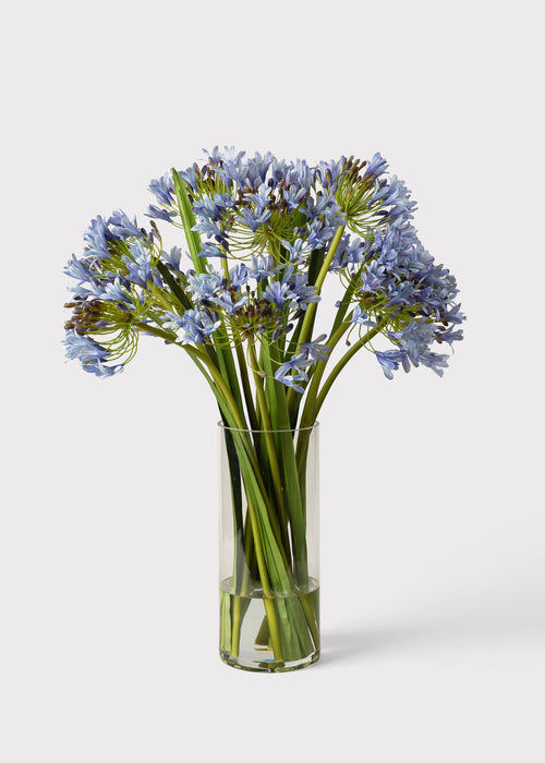 SALE - Blue Faux Agapanthus Flower Arrangement in Glass Vase - 31"