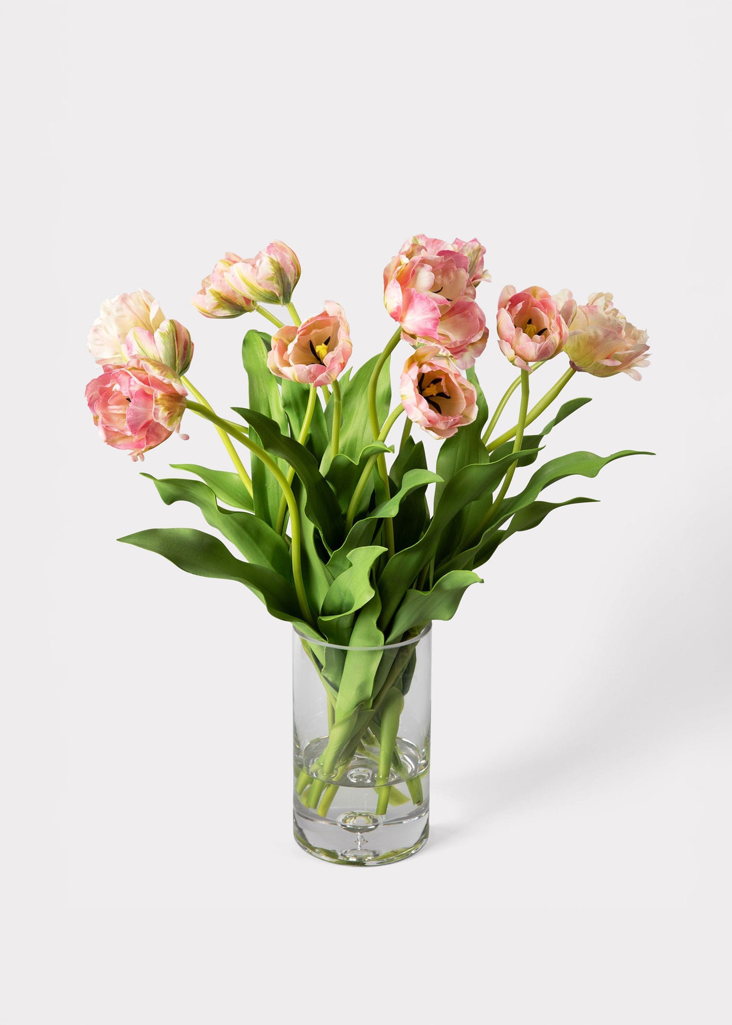 Mauve Pink Faux Blooming Tulip Arrangement in Glass Vase - 19"