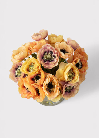 Natural Touch Anemone Flower Arrangement in Glass Vase - 12"