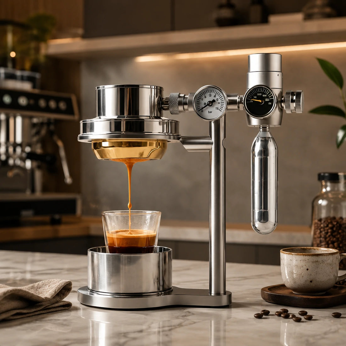 GOIFVORO Pneumatic Espresso Maker – Stainless Steel Pressure-Controlled Coffee Machine, product image 1 of 6