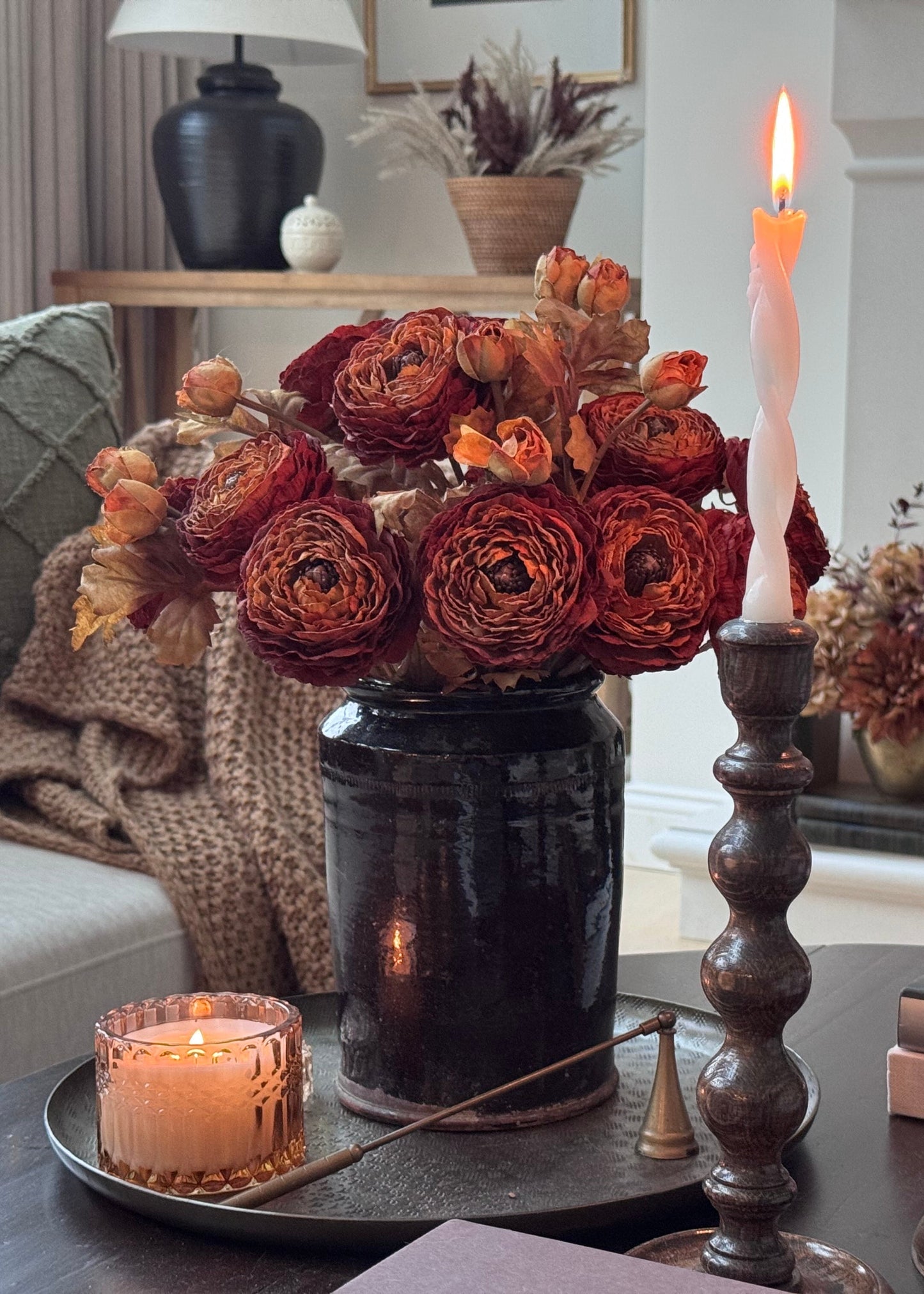Fake Ranunculus Flower in Fall Cinnamon Hue - 24"