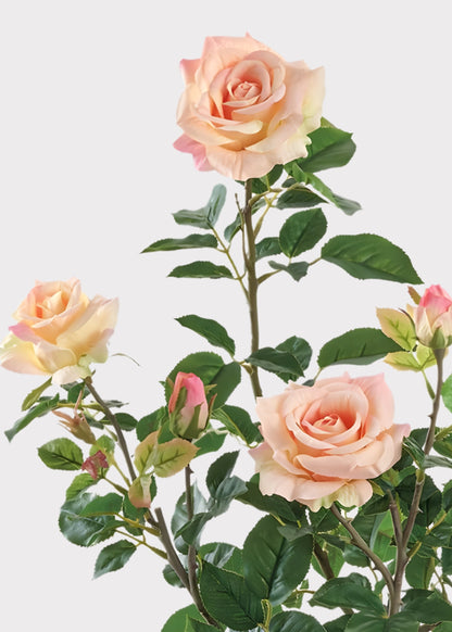 Fake Potted Porch Arrangement of Coral Pink Roses - 25"
