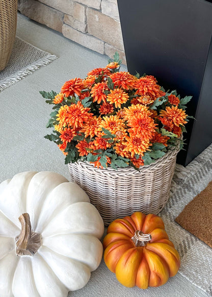 UV Treated Indoor/Outdoor Potted Fake Fall Orange Mums - 17"